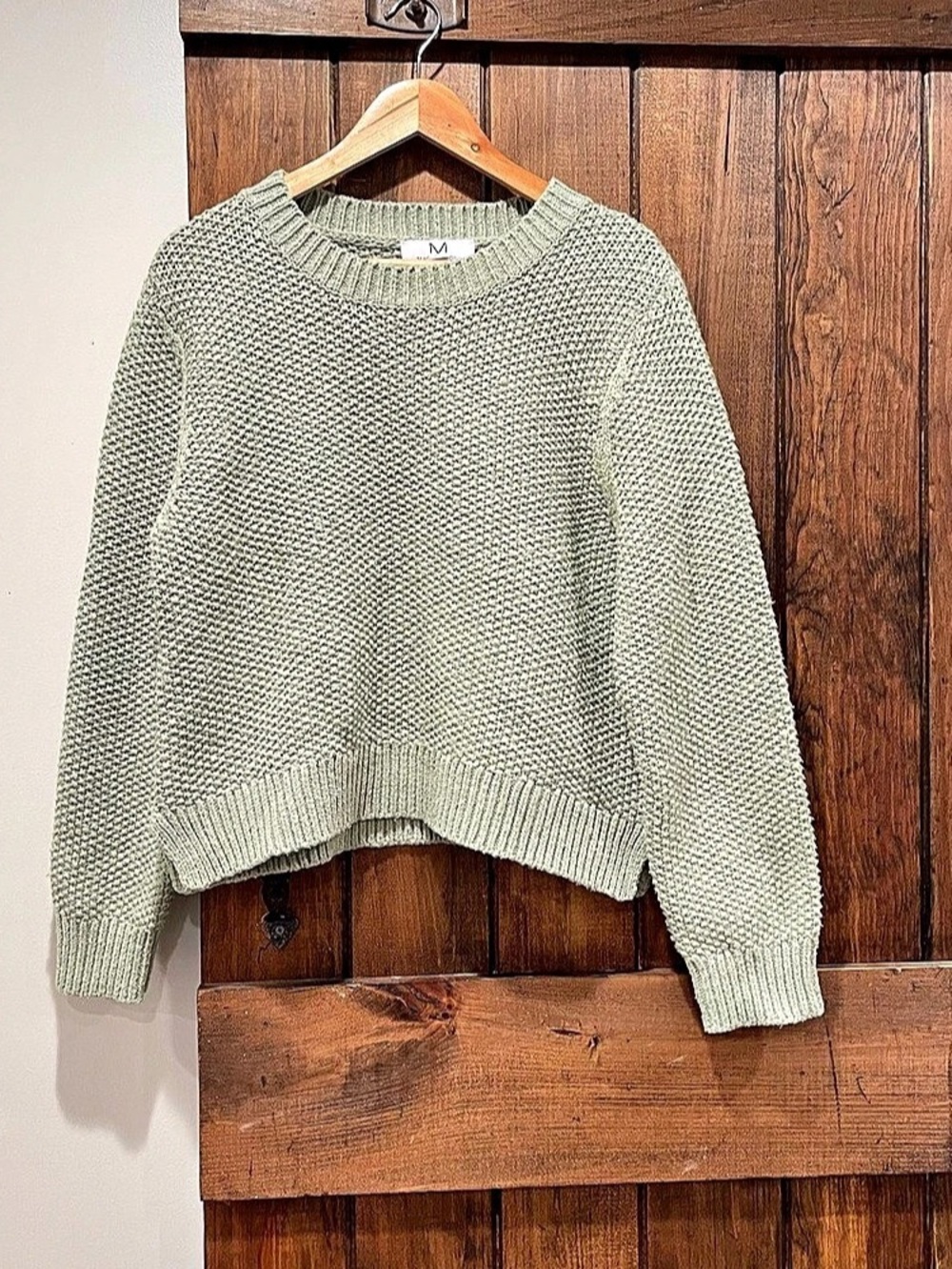 Magaschoni Sage Green Textured Knit Crewneck Sweater Large